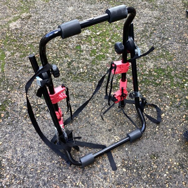 Rear mounted car bike rack for vehicle cycle transport.