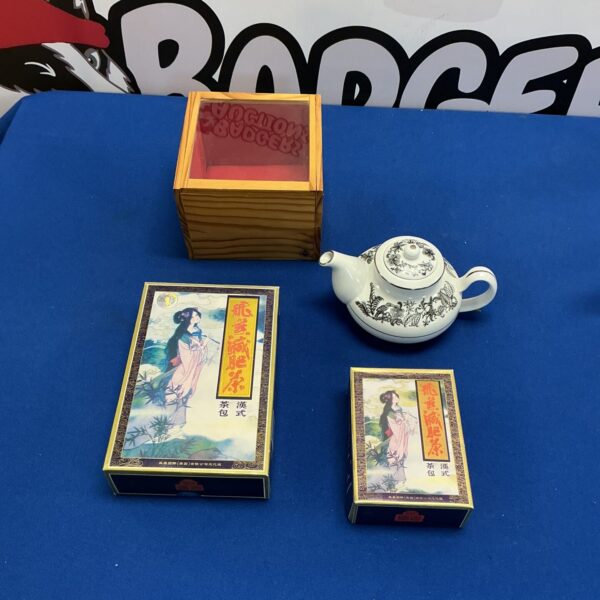 Vintage China tea gift set in decorative box.