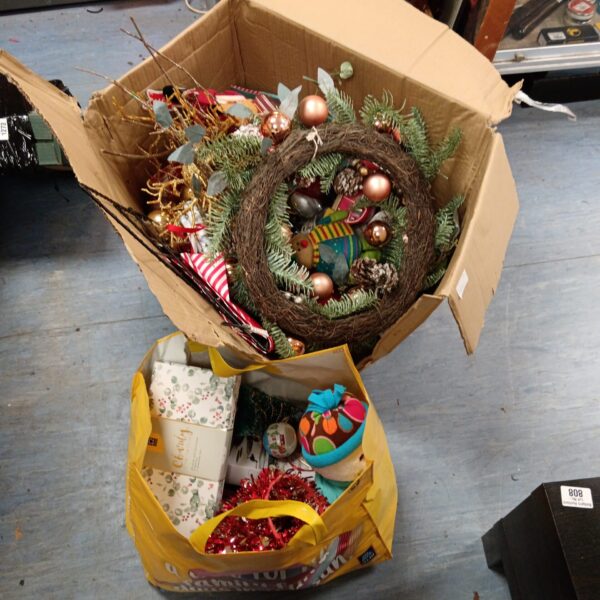 Large lot of Christmas decorations including ornaments and baubles.