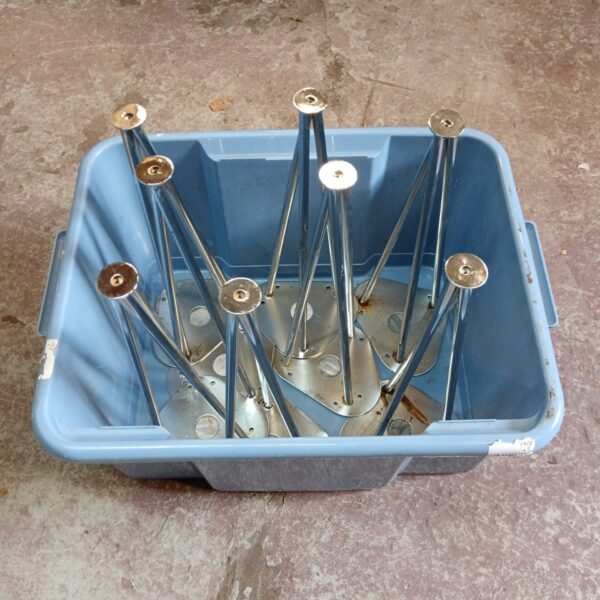 Lot of eight vintage chrome table legs for furniture repair.