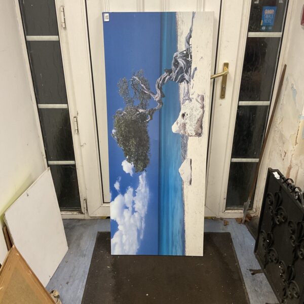 Large coastal wall art print depicting a vibrant ocean seascape.