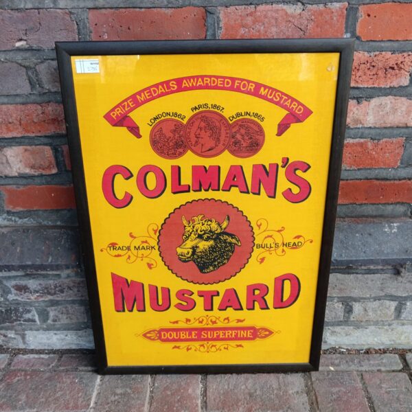 Framed vintage Coleman's mustard advertising print with awards.