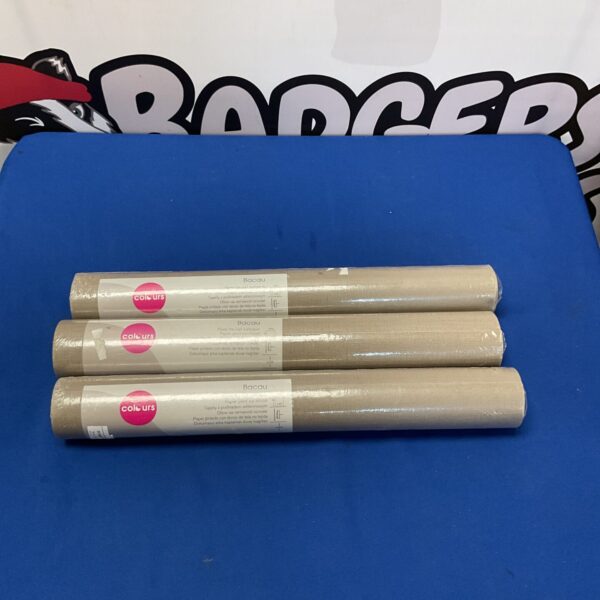 Three rolls of Colours Bacau textured wallpaper on a blue background.