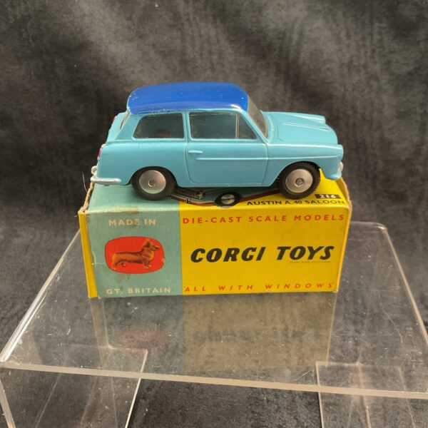 Vintage Corgi Austin A40 saloon model car in light blue.