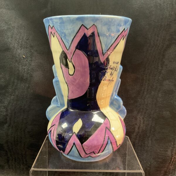 Vintage Crown Devon Art Deco vase hand-painted by Dorothy Ann.