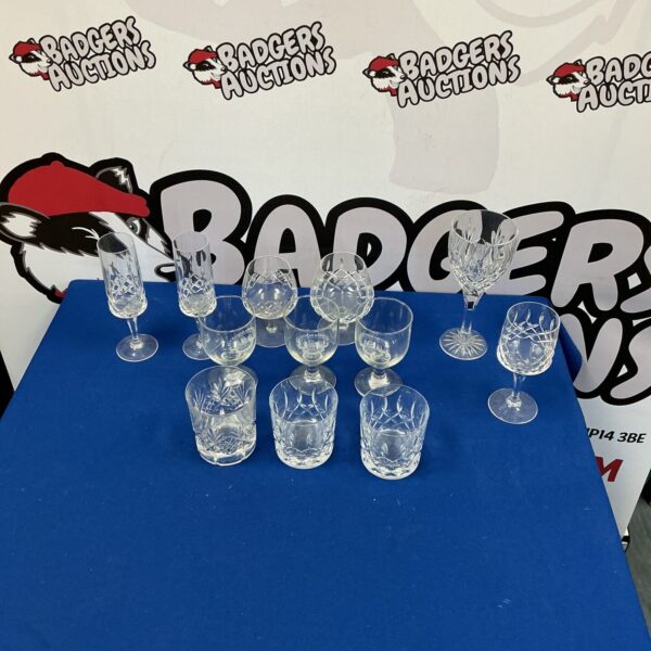 Assorted crystal and glassware collection on display.