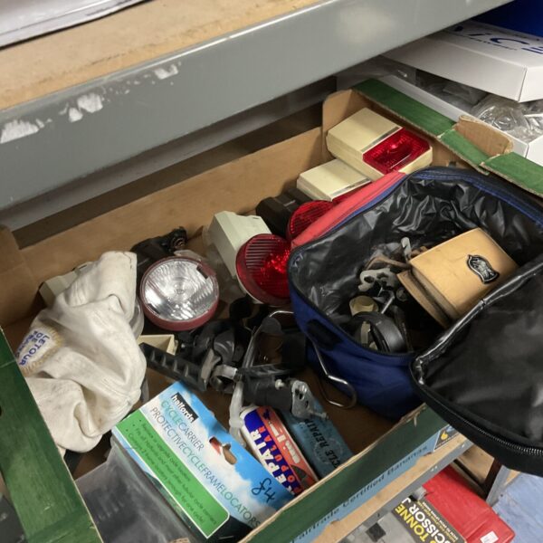 Mixed lot of cycle lights and bicycle repair accessories.