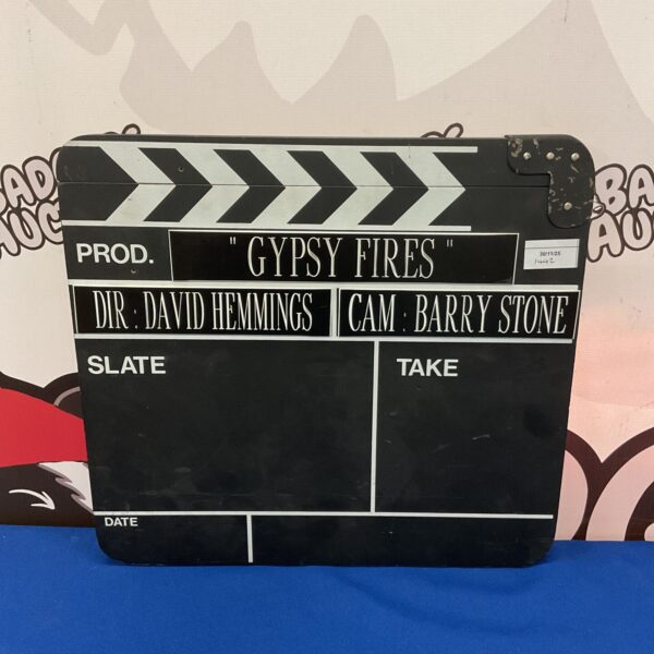 Vintage Gypsy Fire clapperboard featuring David Hemmings film title.