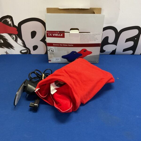 Vintage De Vielle electric hot water bottle with fabric cover.