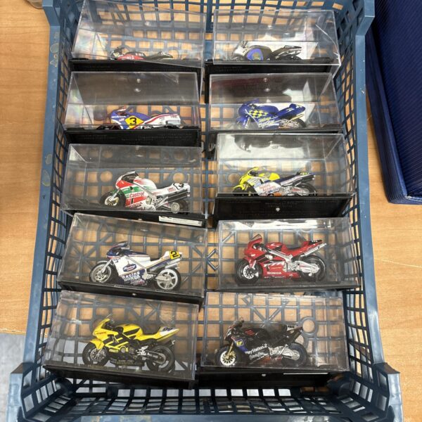 Cased diecast motorcycle collection for collectors and enthusiasts.
