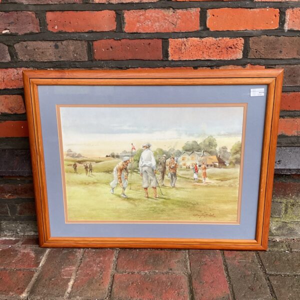 Vintage Douglas E West golf print featuring gentlemen playing golf.