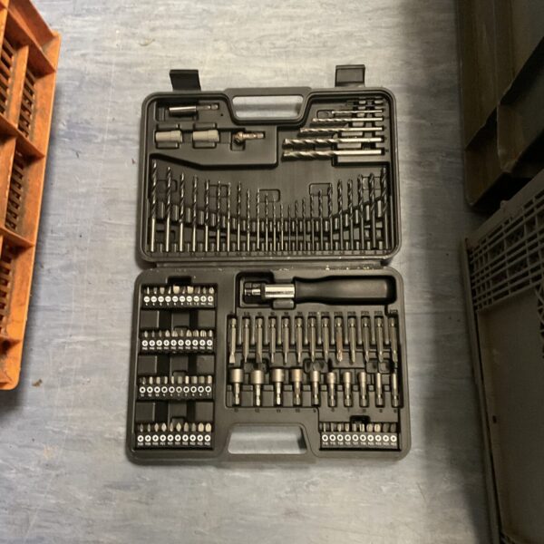 Closed drill bit and screwdriver set case with various bits inside.