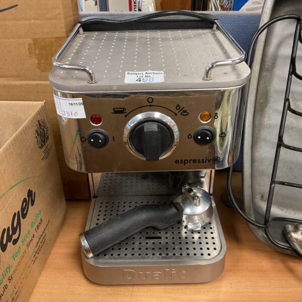 Stainless steel Dualit Espressive coffee machine for brewing espresso.
