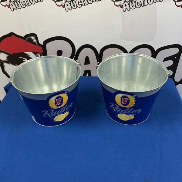 Pair of vintage Fosters ice buckets for beer and drinks.