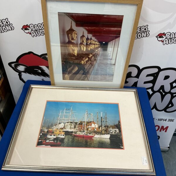 Vintage framed photograph of a bustling harbour scene.