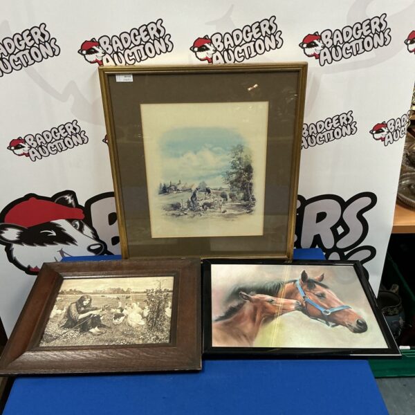 Vintage framed print of a horse and foal, charming wall art.