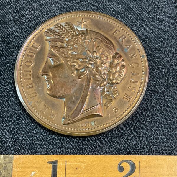 Antique French 1878 exhibition medallion with portrait.