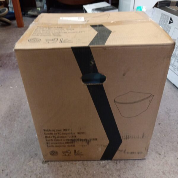 New Fuerte wall hung toilet bowl in original packaging.
