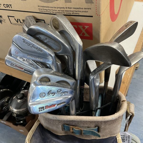 Vintage Gary Player and Tony Jacklin golf clubs in a set.
