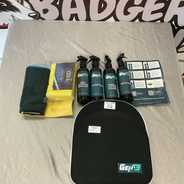 Unopened Gen-3 Aftercare Collection detailing products for leather, glass, and fabric.