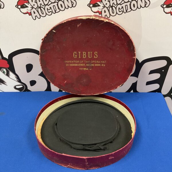 Antique Gibus folding opera hat in its original presentation box.