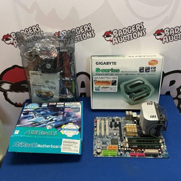 Motherboard lot including Gigabyte and ASRock boards for computer building.