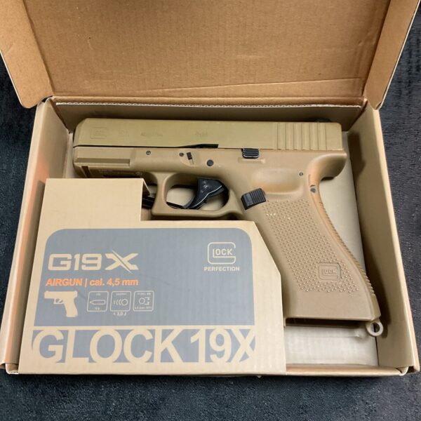 Glock 19x airgun in original packaging, CO2 powered BB gun.