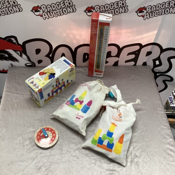 Goki building blocks set with marble calculator and stone blocks.