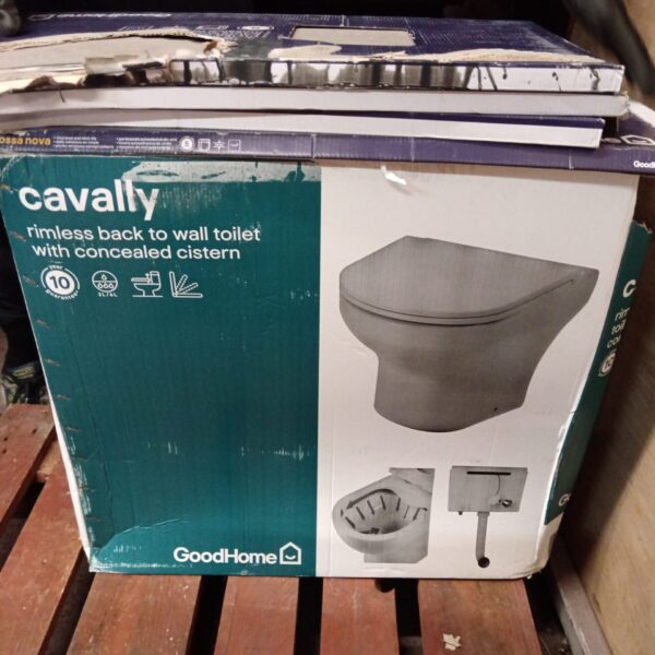 Goodhome Cavally rimless back to wall toilet with concealed cistern.