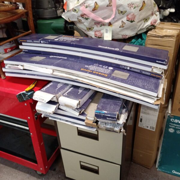 Goodhome peel and stick floor tiles with poprock and bossa nova designs.