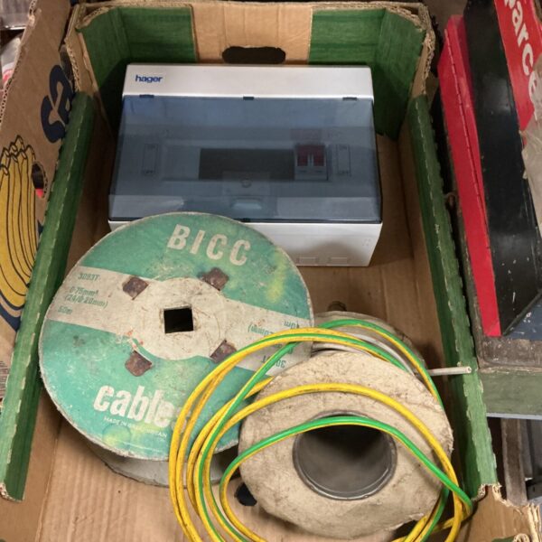 Hager power box with attached cable, electrical enclosure.