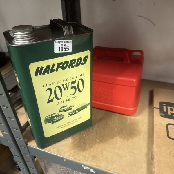 Halfords 20w50 classic motor oil in a plastic Jerry can.