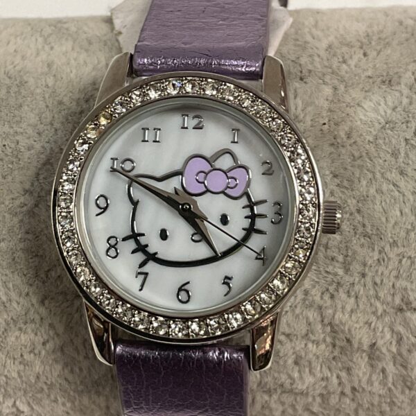 Purple strap Hello Kitty wristwatch for girls.