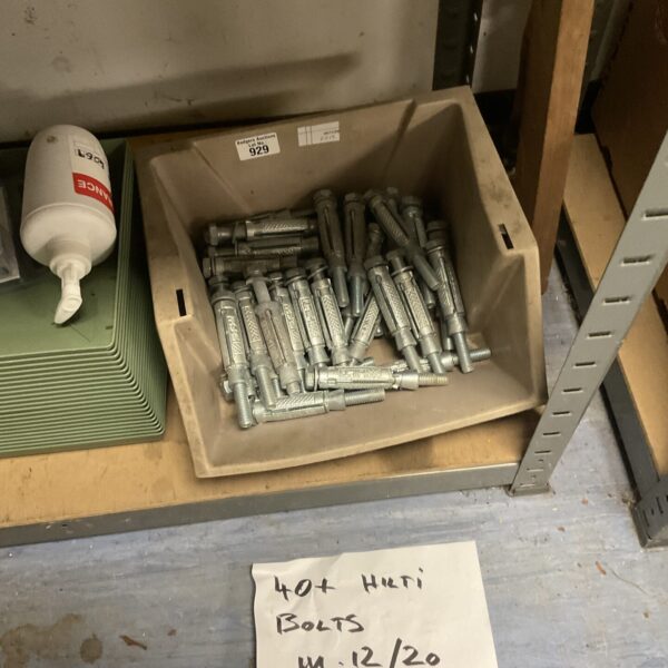Quantity of Hilti M12 bolts for construction and fixing.