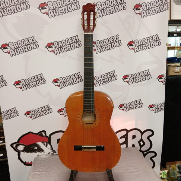 Vintage Hohner acoustic guitar in natural finish.