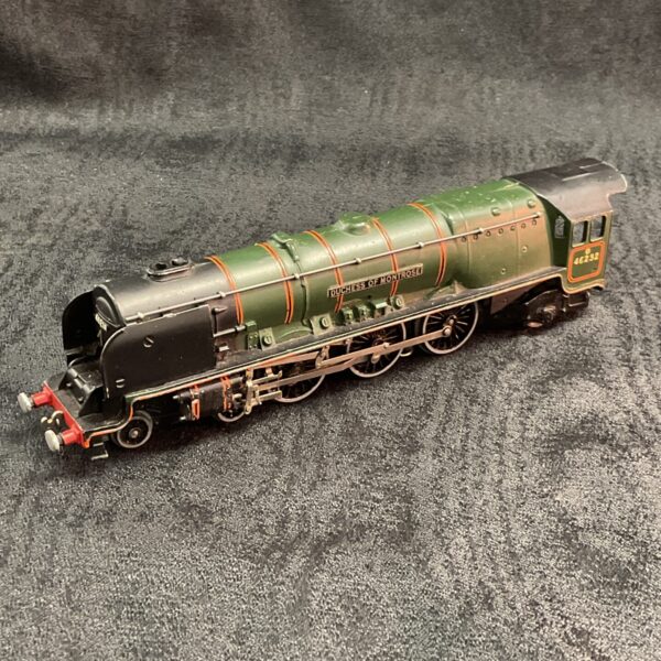 Side view of vintage Hornby Dublo Duchess of Montrose OO gauge locomotive.