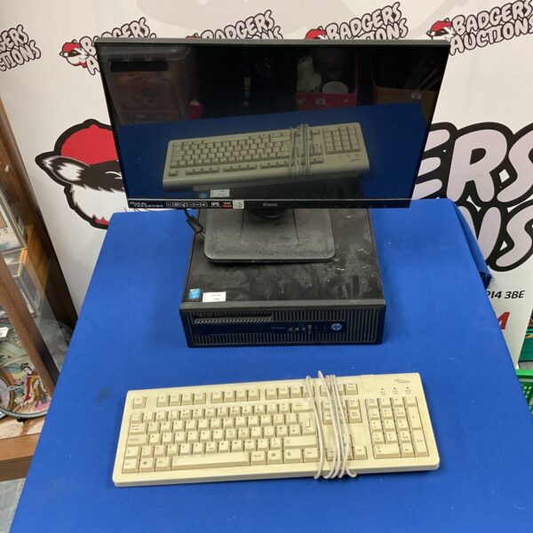 HP EliteDesk PC with IIYAMA monitor and Fujitsu keyboard bundle.