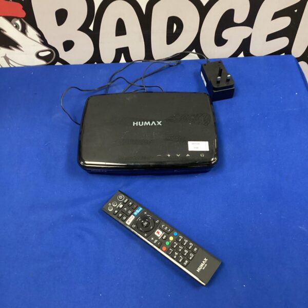 Humax freeview box with remote control for digital television.