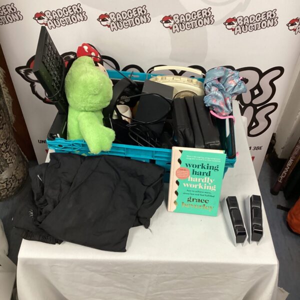 Tray of mixed inc ps5 controller chargers, teddy bears & keyboards