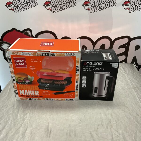 Heat & eat burger maker w/ hot chocolate maker