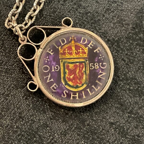 Silver Coin Holder With 1958 shilling coin pendant necklace