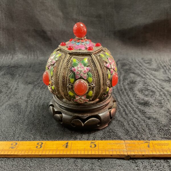 Antique Chinese/ Tibetan snuff bottle made with silver filigree  metalwork set with semi preciose stones