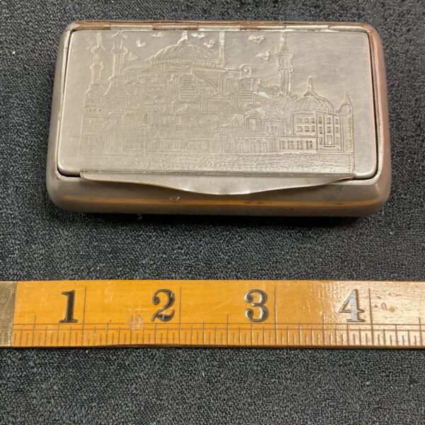 Small Silver plate cigarette Tin With Middle east design on lid