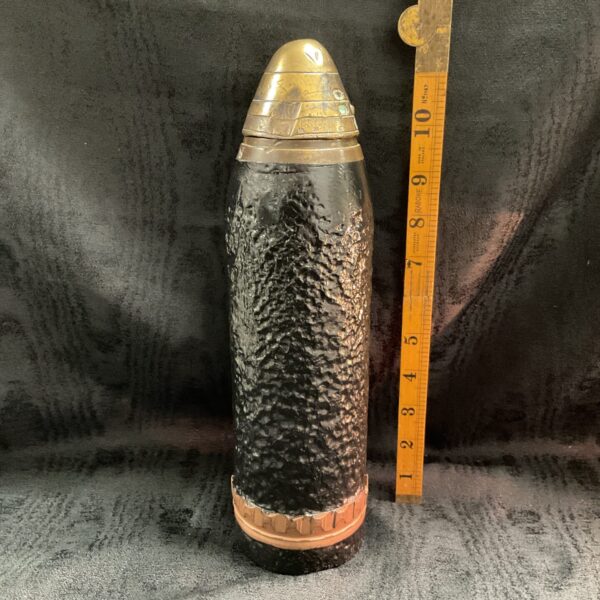 WW1  inert 83mm dia cannon shell with brass fuse