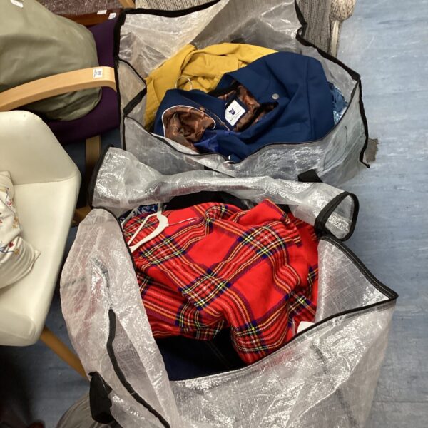 Two bags of new & used clothing inc marc darcy suit jacket size XL