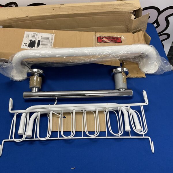 Metal white framed shoe rack and two new handrails