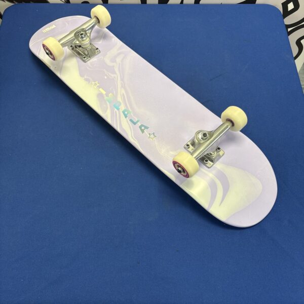 Lilac Impala skateboard with Tensor trucks, ready for street skating.