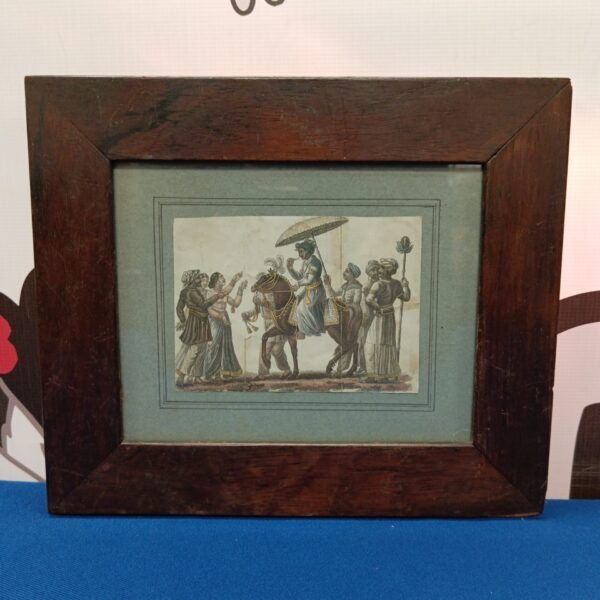 Antique hand-coloured engraving of Indian Prince receiving homage.