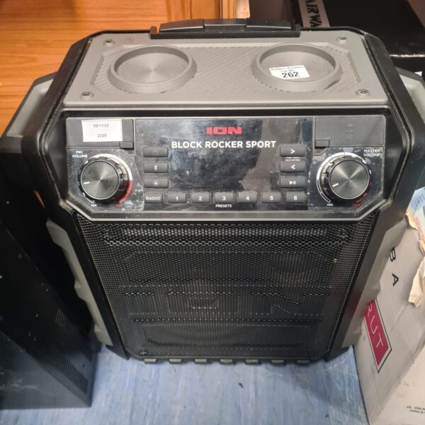 ION Block Rocker Sport portable Bluetooth speaker in grey.