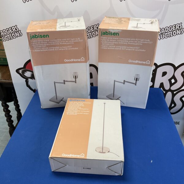 New Jabisen table and floor lamp standards in original packaging.